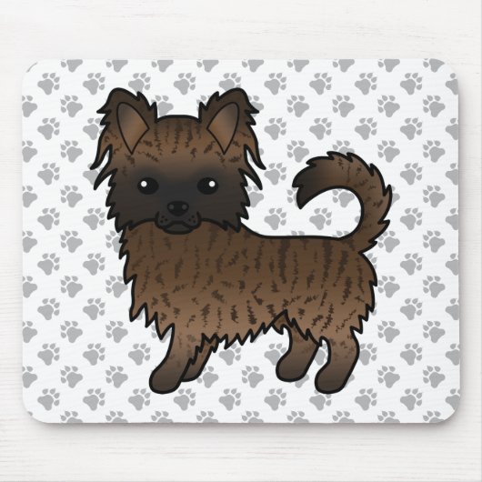 Brindle Long Coat Chihuahua Cartoon Dog & Paws Mousepad (Vorne)