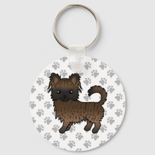 Brindle Long Coat Chihuahua Cartoon Dog & Paws Schlüsselanhänger