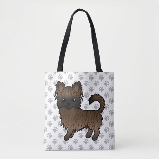 Brindle Long Coat Chihuahua Cartoon Dog & Paws Tasche (Vorderseite)