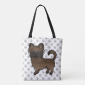 Brindle Long Coat Chihuahua Cartoon Dog & Paws Tasche (Rückseite)