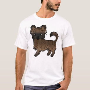 Brindle Long Coat Chihuahua Niedlicher Cartoon Dog T-Shirt