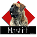 Brindle Mastiff Diamond Skulptur Freistehende Fotoskulptur<br><div class="desc">Ein wunderschöner,  verblendeter Mastiff mit geometrischem Hintergrund eines roten Diamanten und eines schwarzen Rechtecks. Im Inneren ist der Rasse-Name.</div>