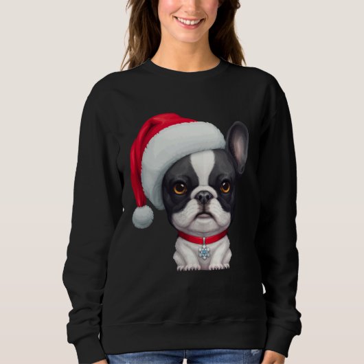 Brindle Pied French Bulldog in Santa Hat Christmas Sweatshirt (Vorderseite)