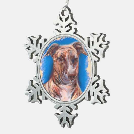 Brindle Pit Bull Dog Schneeflocken Zinn-Ornament (Rechts)