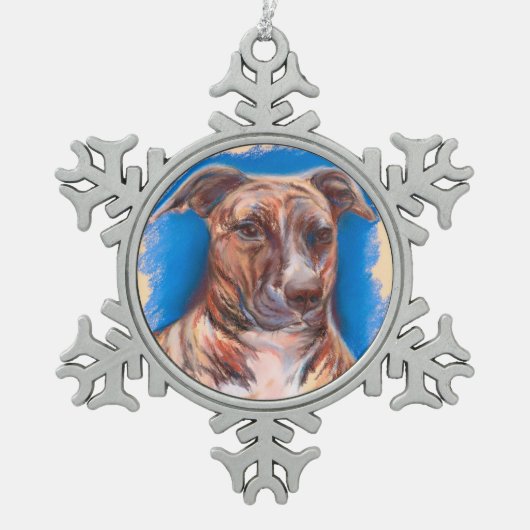 Brindle Pit Bull Dog Schneeflocken Zinn-Ornament (Vorderseite)