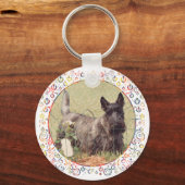 Brindle Scottish Terrier mit Rose Schlüsselanhänger (Vorderseite)