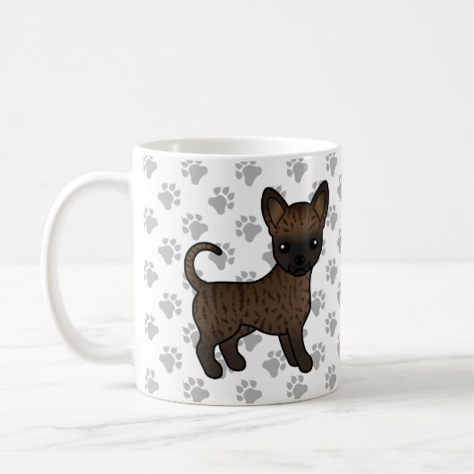 Brindle Smooth Coat Chihuahua Cartoon Dog & Paws Kaffeetasse (Links)