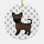 Brindle Smooth Coat Chihuahua Cartoon Dog & Paws Keramik Ornament (Vorne)