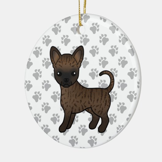 Brindle Smooth Coat Chihuahua Cartoon Dog & Paws Keramik Ornament (Links)