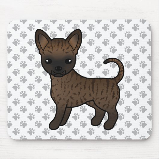 Brindle Smooth Coat Chihuahua Cartoon Dog & Paws Mousepad (Vorne)