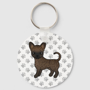 Brindle Smooth Coat Chihuahua Cartoon Dog & Paws Schlüsselanhänger