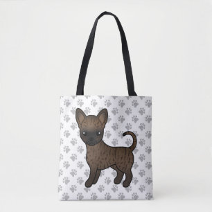 Brindle Smooth Coat Chihuahua Cartoon Dog & Paws Tasche