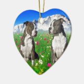 Brindle u. blaue Staffordshire- u. Pitbull-Hunde Keramik Ornament (Links)