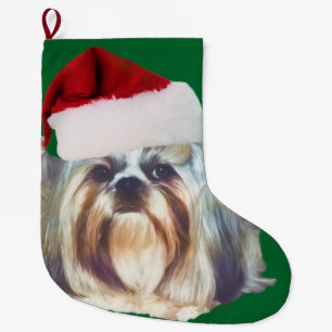 Brindle und weißer Hund Shih Tzu Großer Weihnachtsstrumpf
