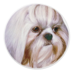 Brindle und weißer Hund Shih Tzu Keramikknauf