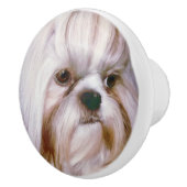 Brindle und weißer Hund Shih Tzu Keramikknauf (Rechts)