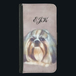 Brindle und weißer Hund Shih Tzu, Monogramm Samsung Galaxy S5 Geldbeutel Hülle<br><div class="desc">Dieser brindle und weiße Shih tzu Hund ist auf einem Hintergrund des gedämpften Brauns und des Lavendels herrlich. Fertigen Sie besonders an, indem Sie die zur Verfügung gestellte Textschablone verwenden, um Ihren eigenen Titel, Namen oder Monogramm dem Produkt hinzuzufügen. Der Hintergrund ist ein gedämpftes Braun und ein Lavendel und ist...</div>
