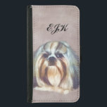 Brindle und weißer Hund Shih Tzu, Monogramm Samsung Galaxy S5 Geldbeutel Hülle<br><div class="desc">Dieser brindle und weiße Shih tzu Hund ist auf einem Hintergrund des gedämpften Brauns und des Lavendels herrlich. Fertigen Sie besonders an, indem Sie die zur Verfügung gestellte Textschablone verwenden, um Ihren eigenen Titel, Namen oder Monogramm dem Produkt hinzuzufügen. Der Hintergrund ist ein gedämpftes Braun und ein Lavendel und ist...</div>