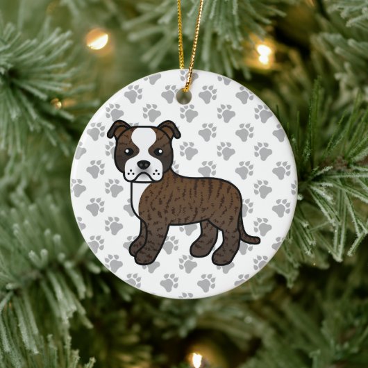 Brindle und White Staffordshire Bull Terrier Dog Keramik Ornament (Baum)