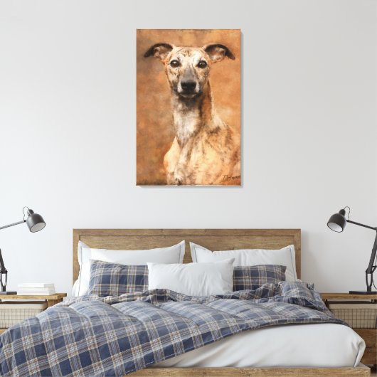 Brindle Whippet Dog Leinwanddruck (Insitu (Schlafzimmer))