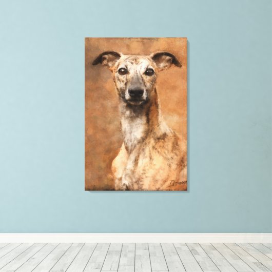 Brindle Whippet Dog Leinwanddruck (Insitu (Holzboden))