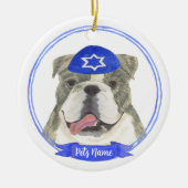 Brindle & White English Bulldog Hanukkah Keramik Ornament (Vorne)