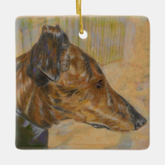 Brindle Windhund-Weihnachtsverzierung Keramikornament (Vorderseite)