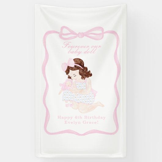 Bring a Doll Geburtstag Preppy Grandmillennial Banner (Vertikal)