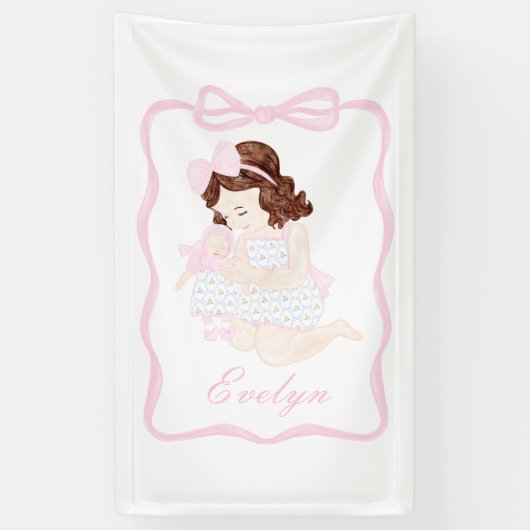 Bring a Doll Geburtstag Preppy Grandmillennial Banner (Vertikal)