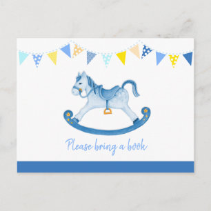Bring ein Buch Schaukelpferd Baby Shower blaue Kar Einladungspostkarte