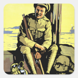 Bring ihm Zuhause mit dem Siegeskredit Quadratischer Aufkleber