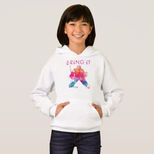 Bring It Girls Pink Hockey Goalie Wasserfarbe Hoodie (Vorne ganz)