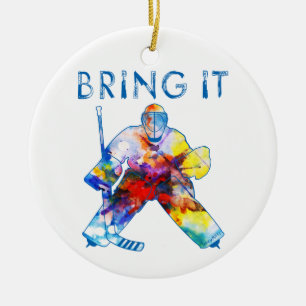 Bring it Hockey Goalie Wasserfarbe Weihnachten Keramik Ornament