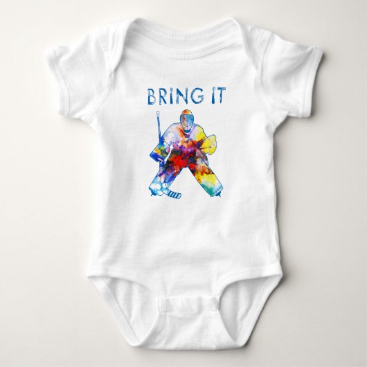 Bring it Hockey Goalie Watercolor Baby Strampler (Vorderseite)
