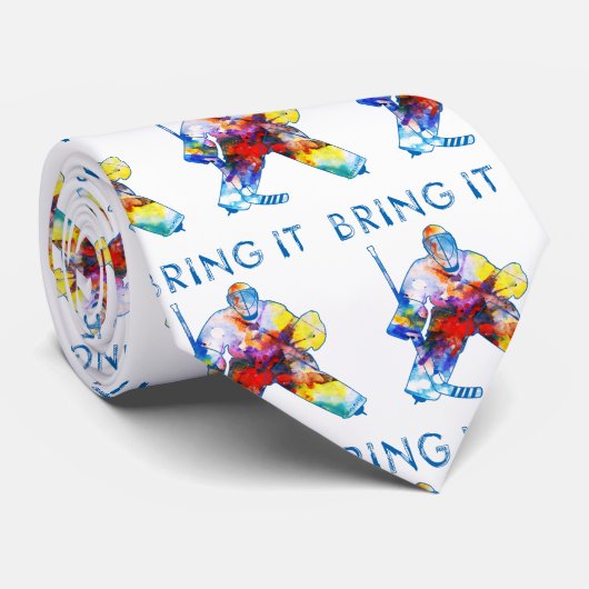 Bring it Hockey Goalie Watercolor Krawatte (Gerollt)