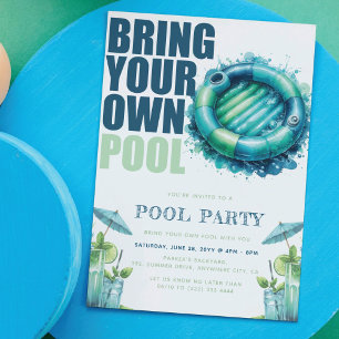 Bring Your Own Pool Party Blau Türkis  Einladung