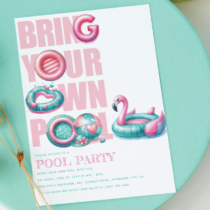 Bring Your Own Pool Party Pink Türkis  Einladung