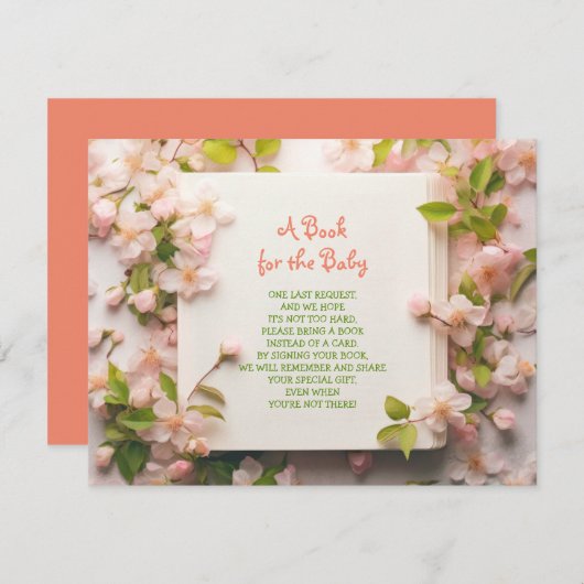 BRINGEN EINES BUCHS Pfirsichfarbene Rose Pink Baby Einladung (Vorne/Hinten)