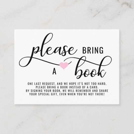 BRINGEN EINES BUCHS Pink Heart Baby Dusche Begleitkarte (Vorderseite)