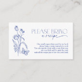 Bringen Sie bitte ein Rezept mit blauem Brautparty Begleitkarte (Vorderseite)