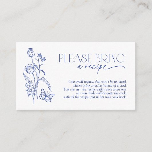 Bringen Sie bitte ein Rezept mit blauem Brautparty Begleitkarte (Vorderseite)
