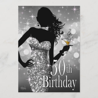 Bringen Sie den Bling-Spargel 50. Geburtstag| Silb Einladung