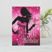 Bringen Sie den Bling Sparkle 50. Geburtstag | Fuc Einladung (Stehend Vorderseite)