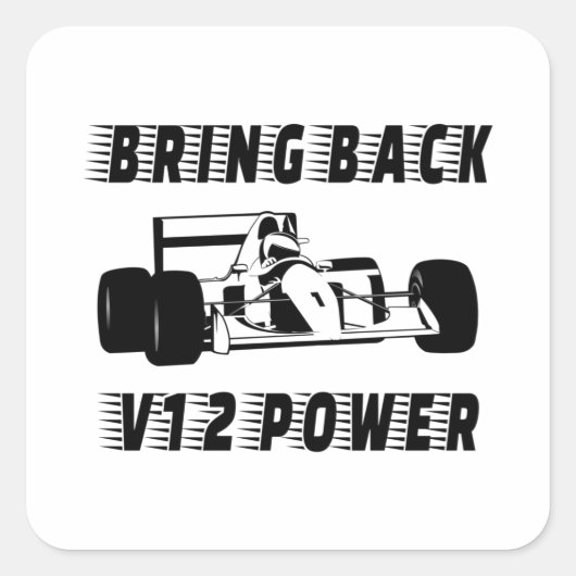 Bringen Sie die V12 Power Race Car Silhouette zurü Quadratischer Aufkleber (Vorderseite)