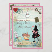 Bringen Sie ein Buch Alice & Pink Flamingo Baby Du Einladung (Vorne/Hinten)