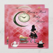 Bringen Sie ein Buch Alice & Pink Flamingo Baby Du Einladung (Vorne/Hinten)