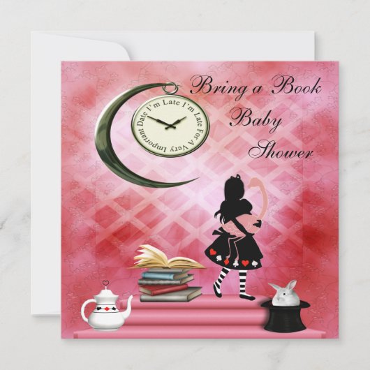 Bringen Sie ein Buch Alice & Pink Flamingo Baby Du Einladung (Vorderseite)