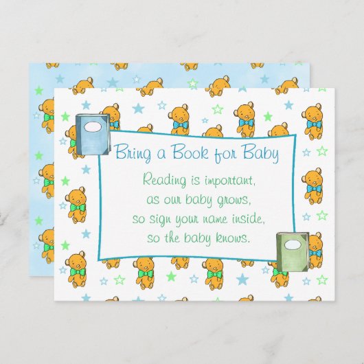 Bringen Sie ein Buch für Baby Blue Jungs Babydusch Postkarte (Vorne/Hinten)