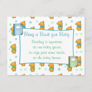 Bringen Sie ein Buch für Baby Blue Jungs Babydusch Postkarte