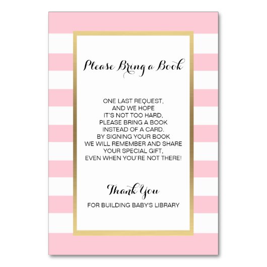 Bringen Sie ein Buch mit - Streifen Pink GIRL Baby Tischnummer (Vorderseite)